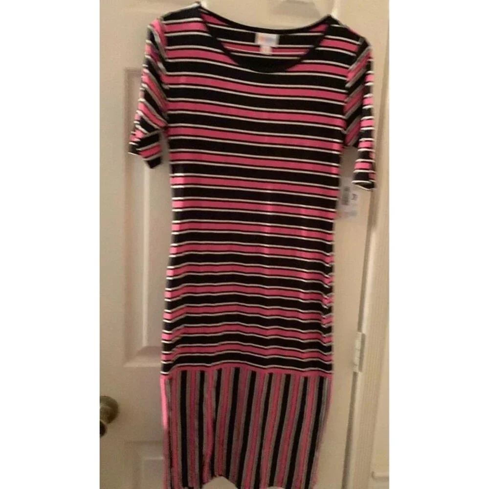 NWT Womens Lularoe Julia dress XS pink black striped